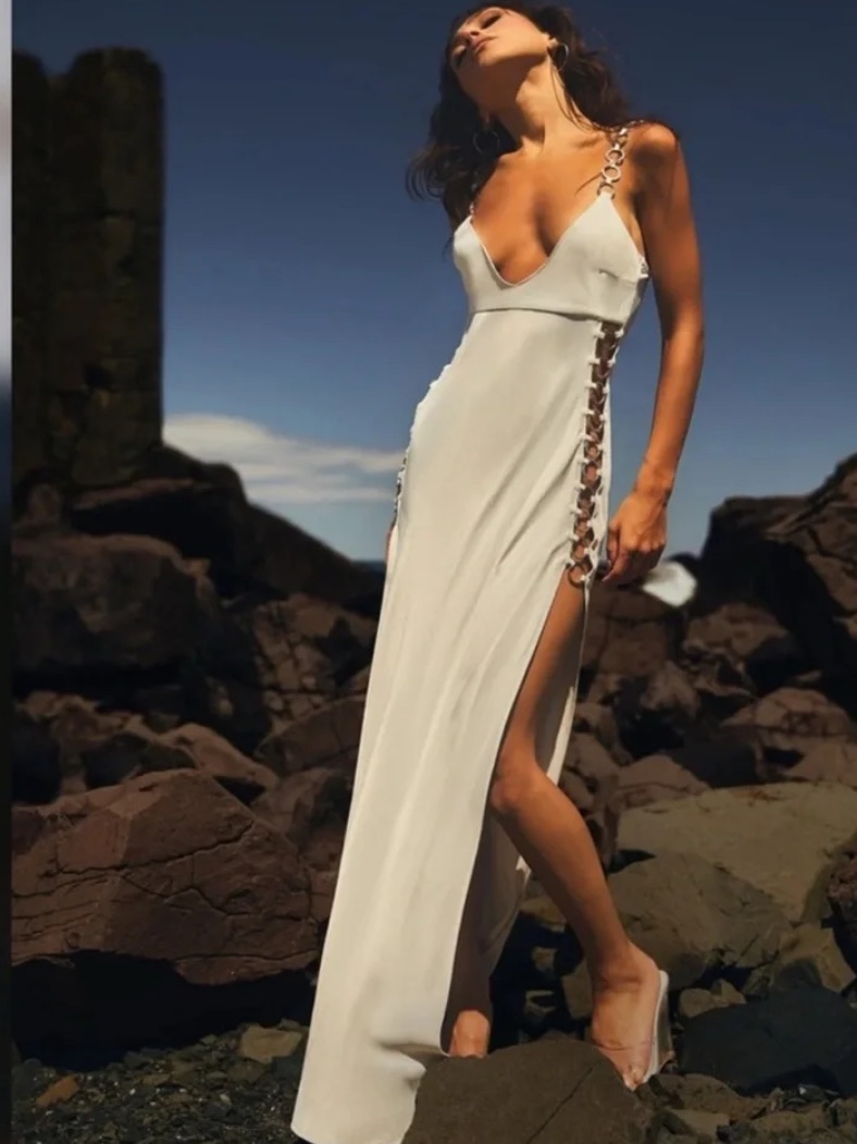 Meshki Farren Beige Ring Maxi Dress